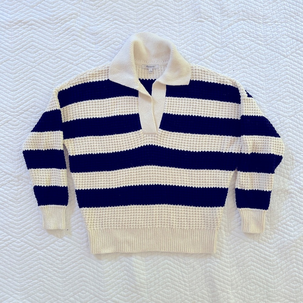 Madewell cotton waffle-knit Henley sweater in stripe - S